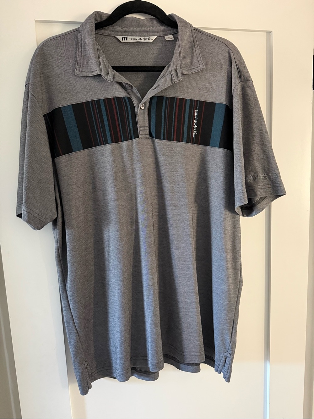 Travis Mathew Heather Gray Polo with Striped Chest Panel